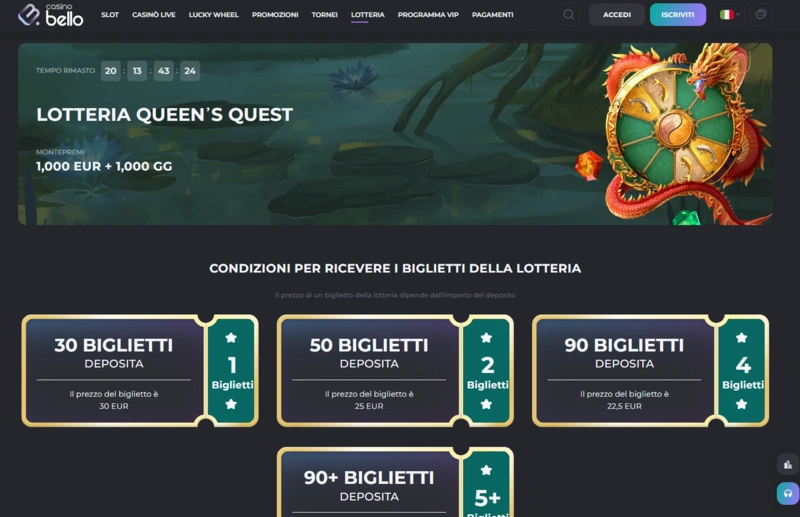 casinobello lottery page